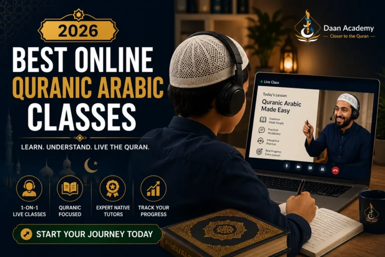 best online Quranic Arabic classes 2026 — native Egyptian tutor teaching Quranic Arabic to a student in a live 1-on-1 video session