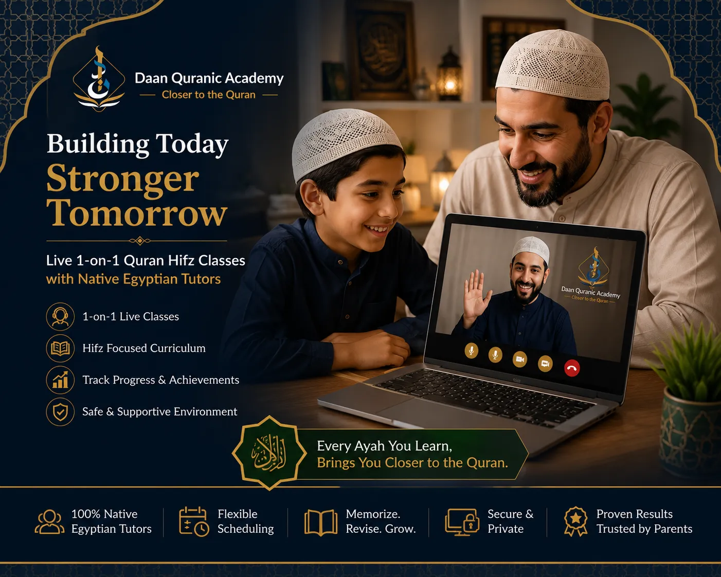 online islamic studies classes — parent and child in a live session with their certified tutor at home