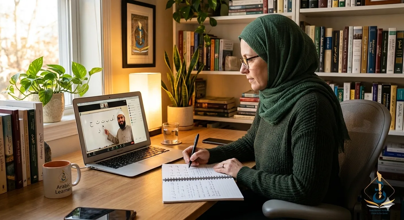 Modern Standard Arabic course — adult student in a live 1-on-1 online session with a native Egyptian Arabic tutor