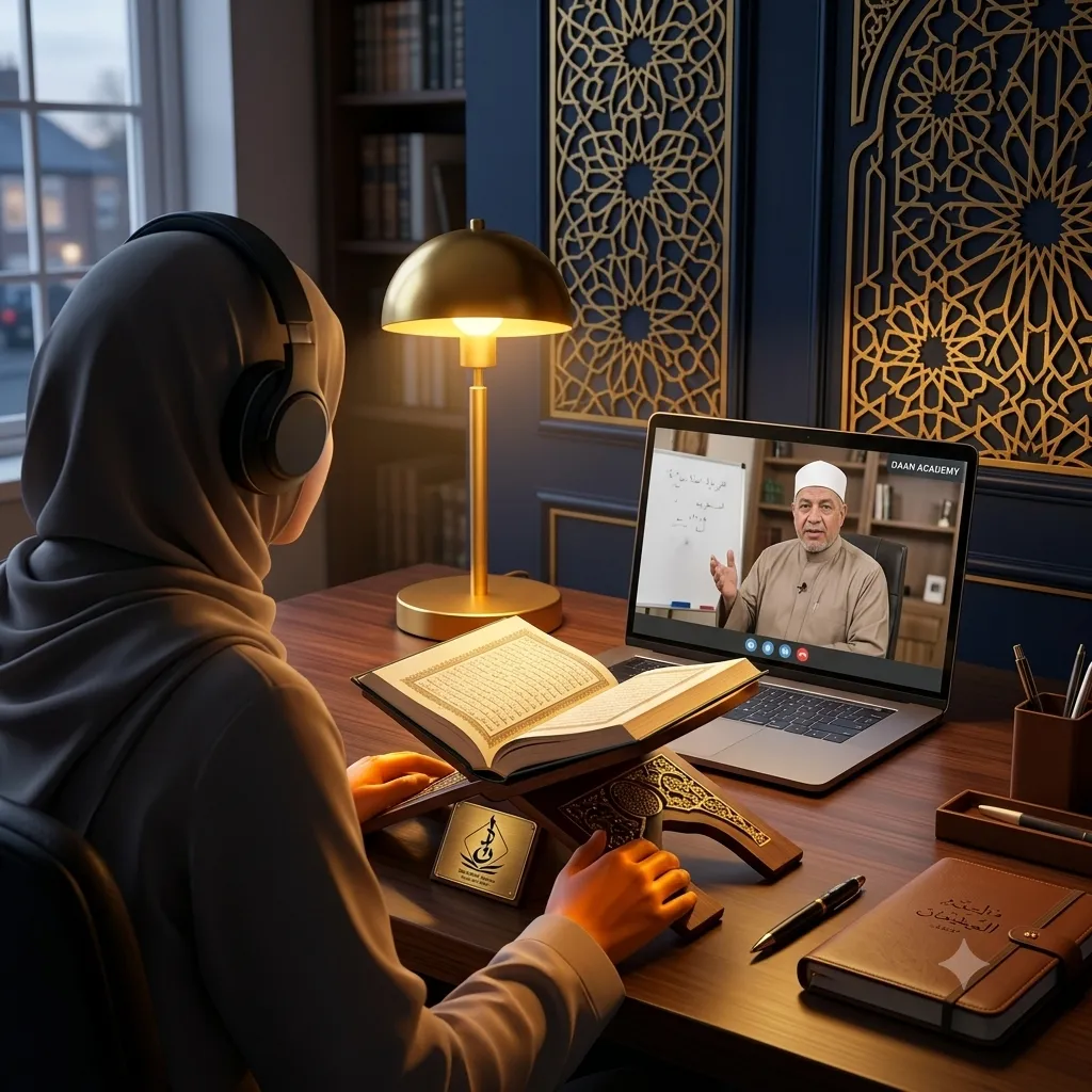 quran memorization classes UK — student in a live 1-on-1 Hifz session with a certified Daan Academy native Egyptian tutor