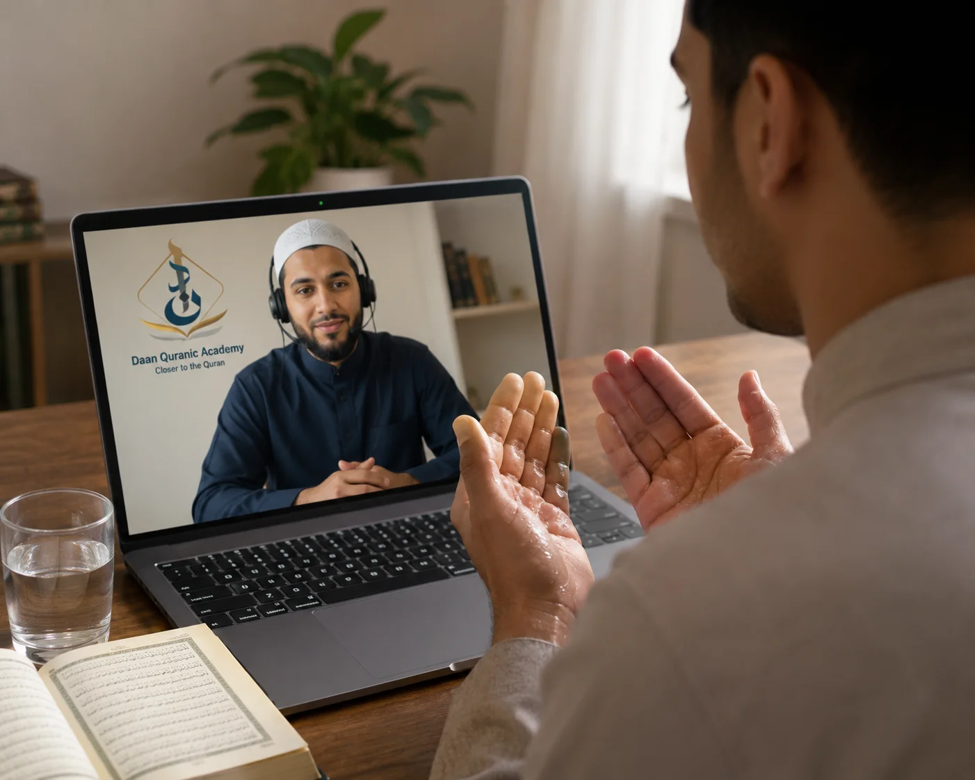 dua after wudu — student reciting the shahada supplication with a Daan Academy tutor after ablution