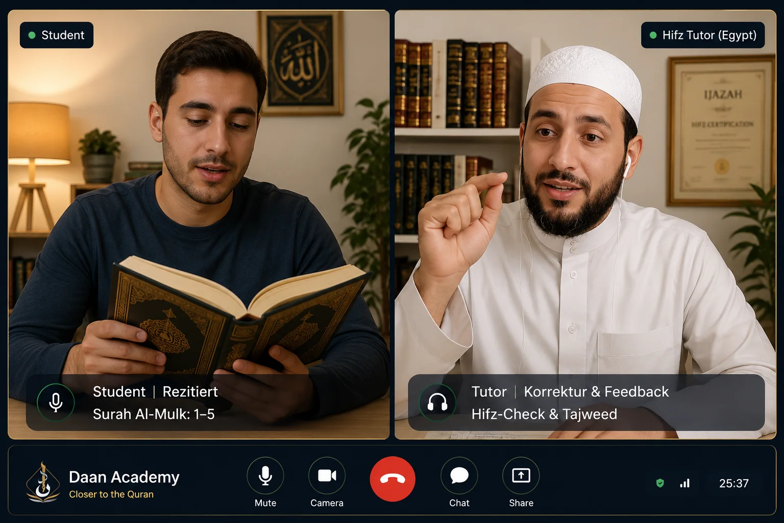 how to memorize Quran fast — adult student reciting to a native Egyptian Hifz tutor in a live one-on-one session