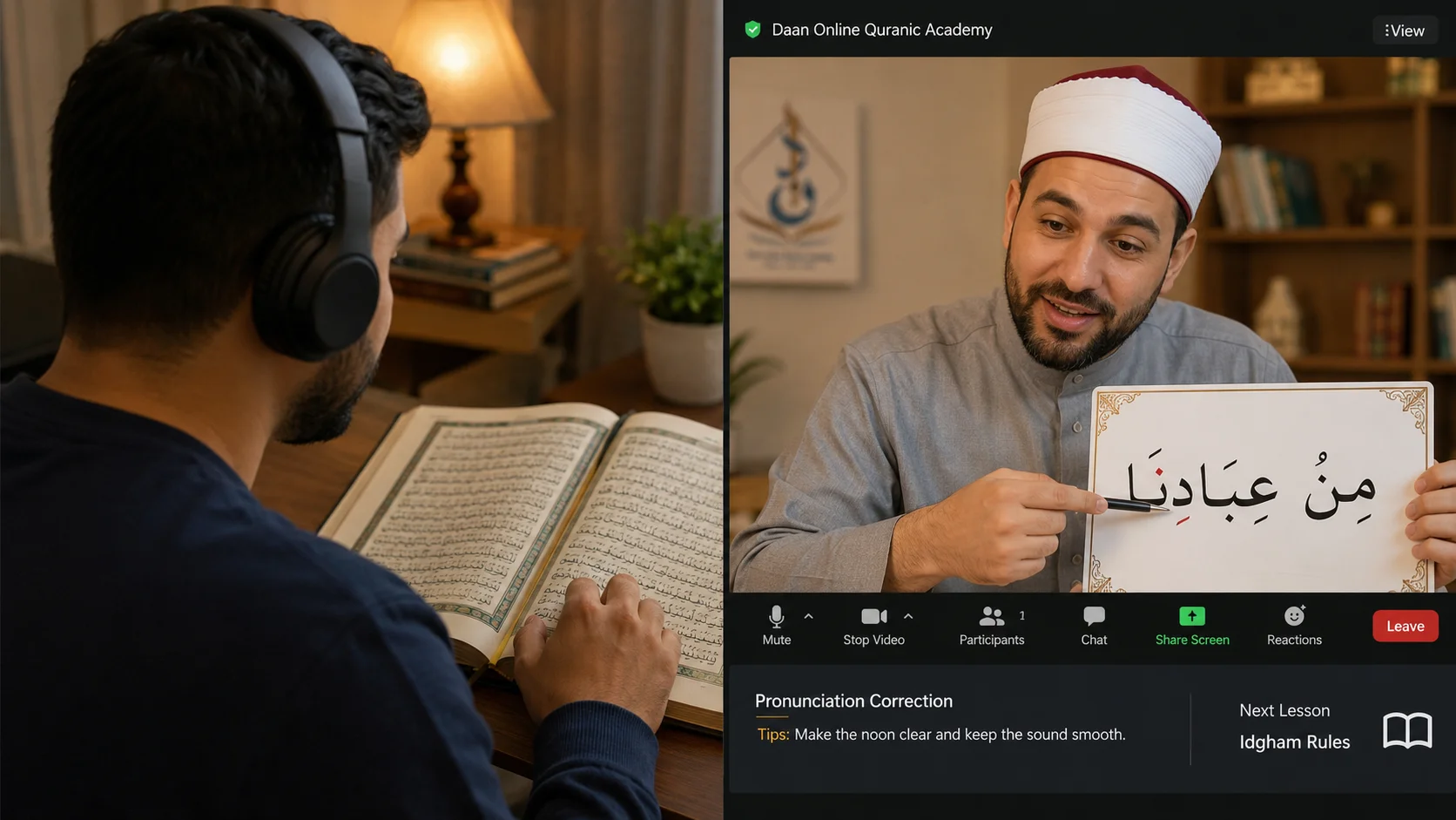 meeting of 2 sakin letters rules — student learning Tajweed with native Egyptian tutor online