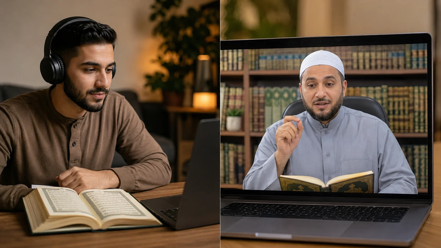 tajweed for beginners — student learning Quran recitation with native Egyptian tutor in a live online lesson