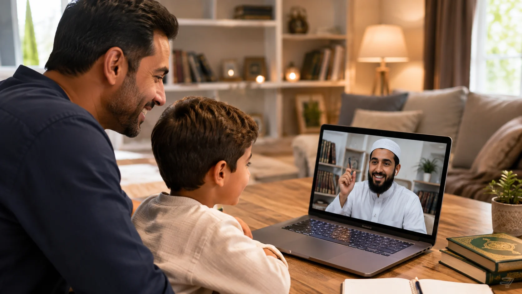 parent and child reviewing Quran Tajweed progress report on Daan Academy student dashboard