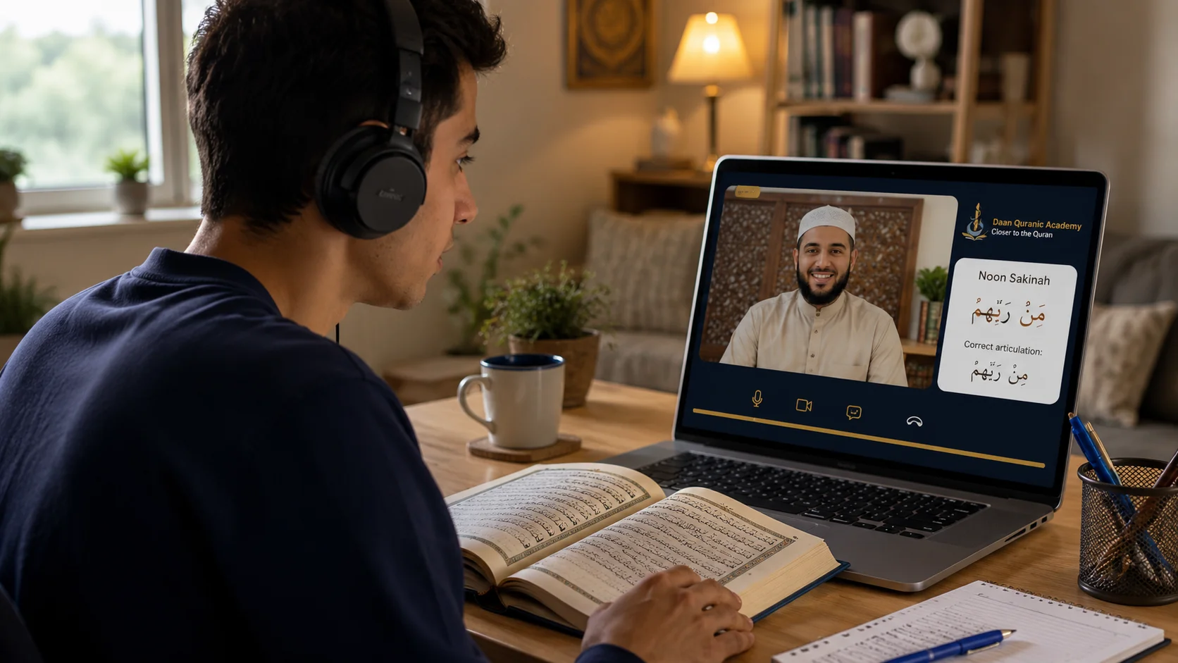 how to learn tajweed of quran — student practicing recitation with a live online tutor