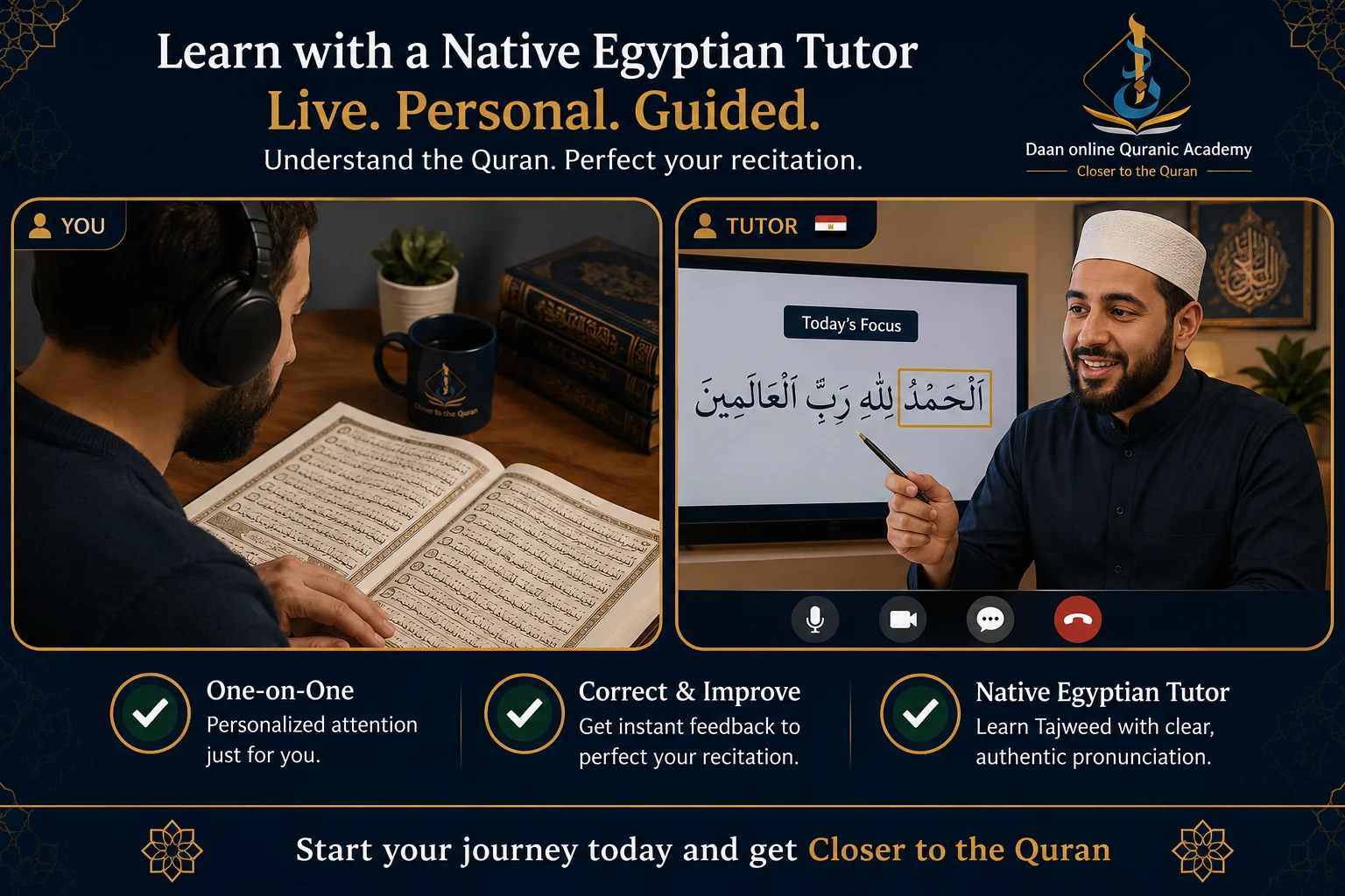 Hamzatul wasl rules taught live — student and native Egyptian tutor in a one-on-one Tajweed correction session