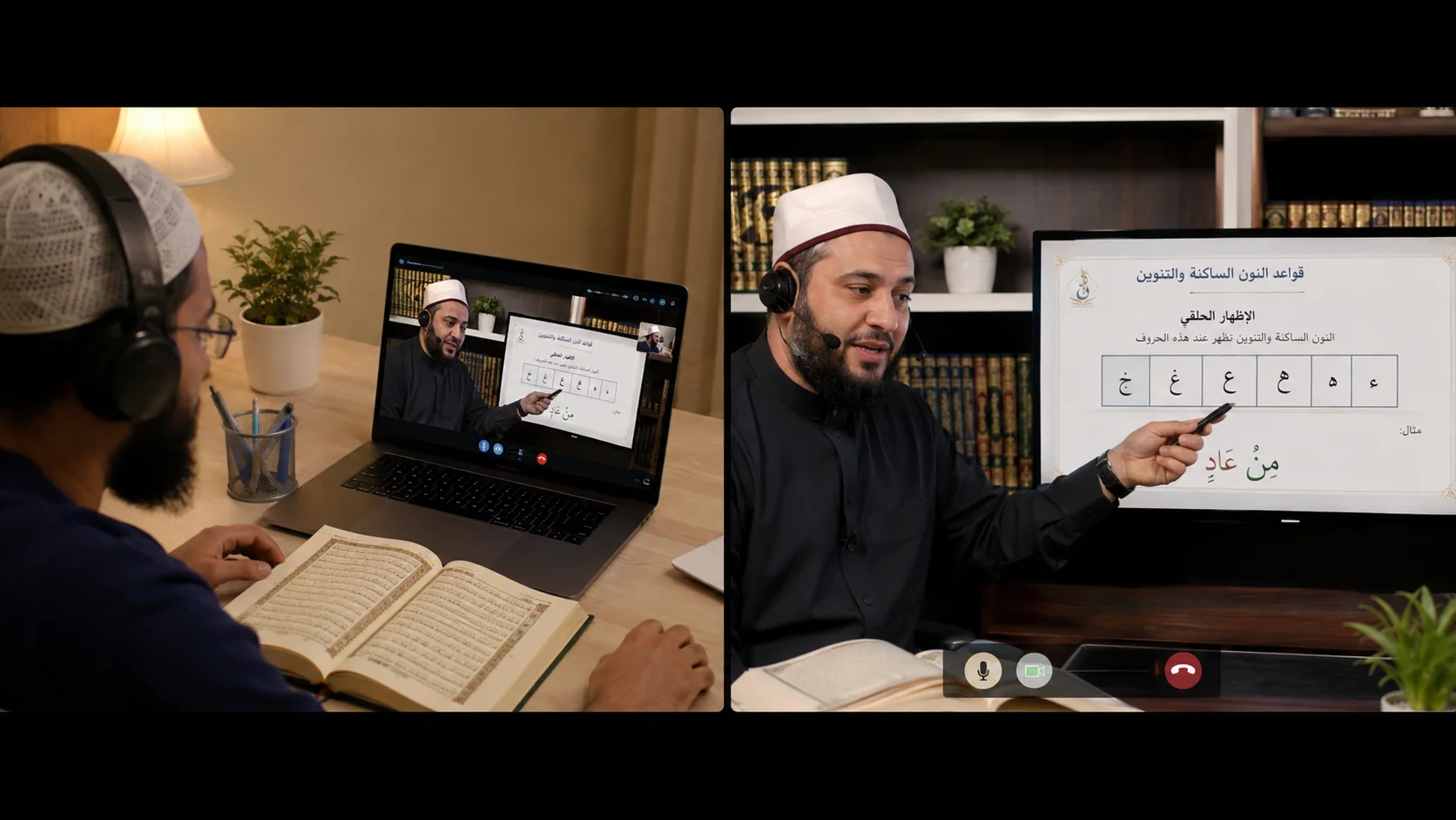 how long does it take to learn Tajweed — student practicing Quran recitation with online tutor