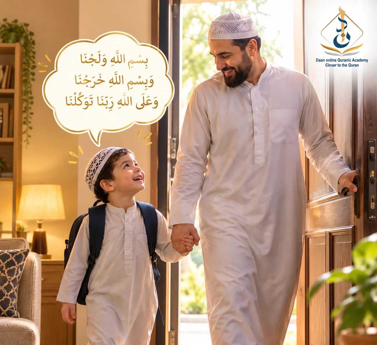 Muslim family practicing daily Islamic duas and Sunnah habits together at home with kids