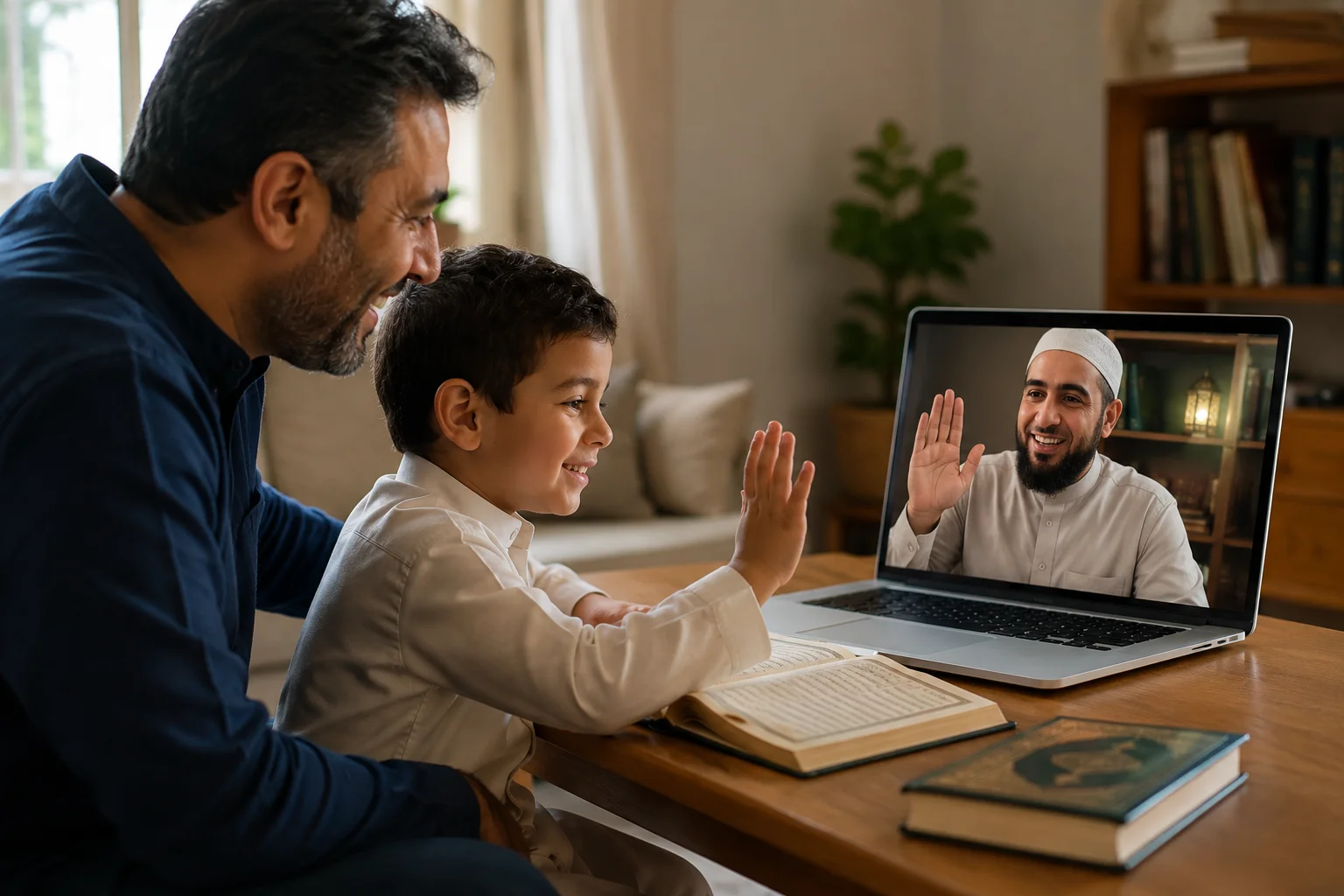 parent and child reviewing Quran progress report on Daan Academy student dashboard