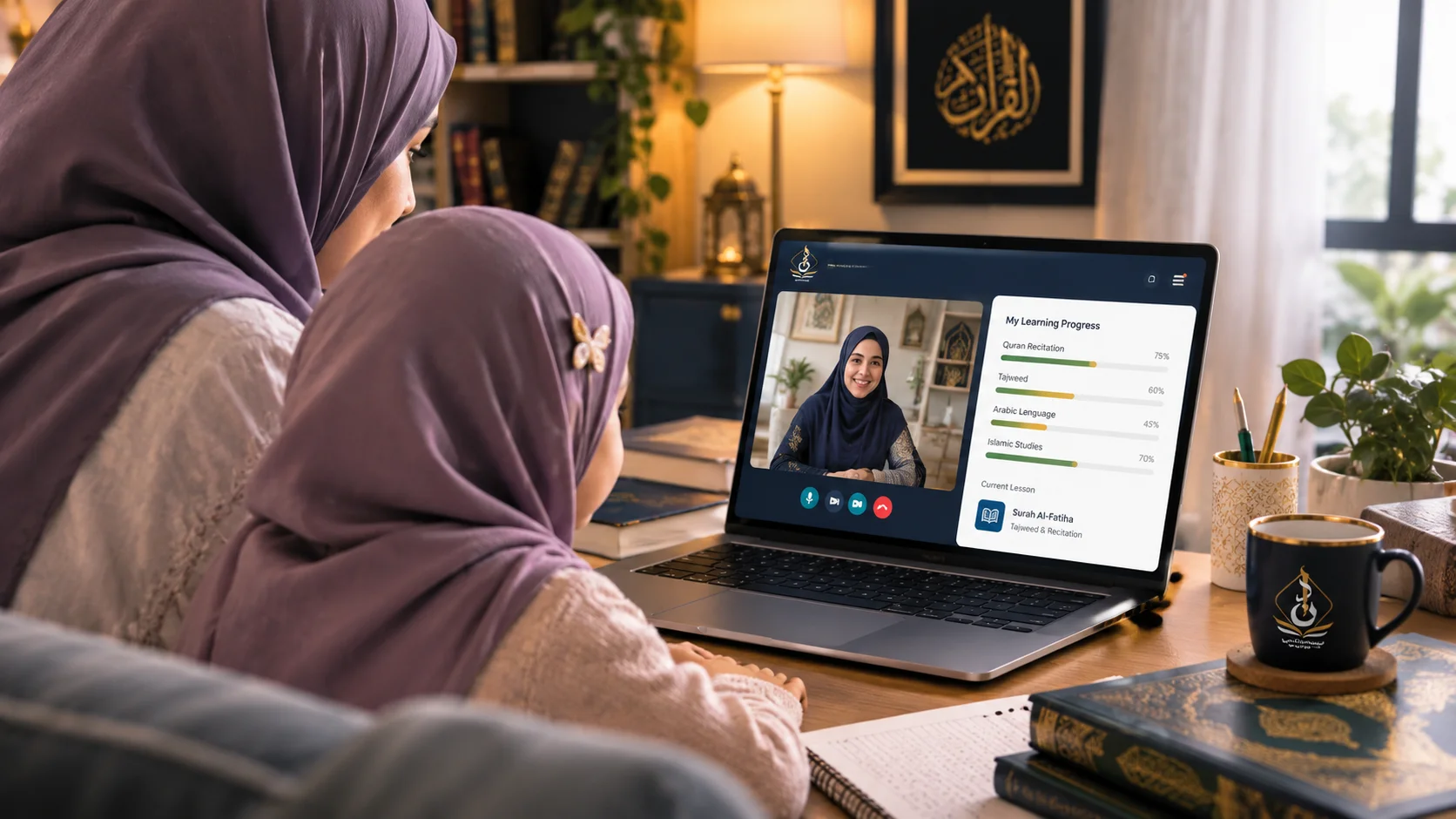 online Islamic Studies classes — parent and child reviewing Quran progress report on Daan Academy dashboard