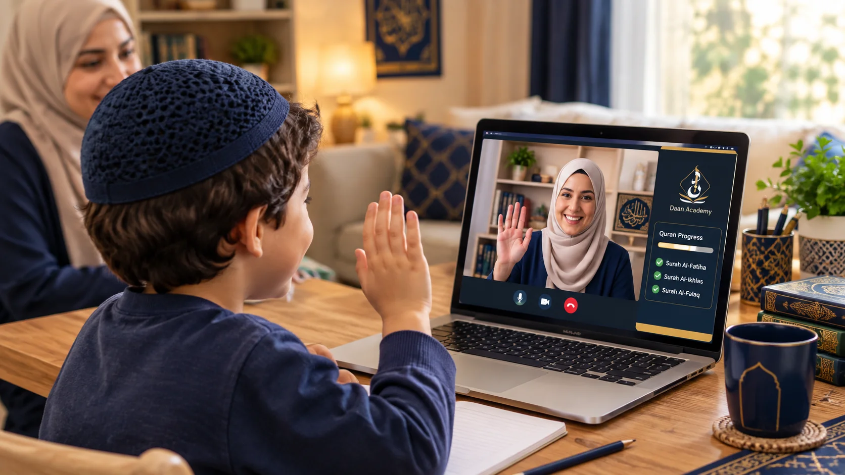 child reciting Quran with tutor — Islamic parenting guidance session before enrolling