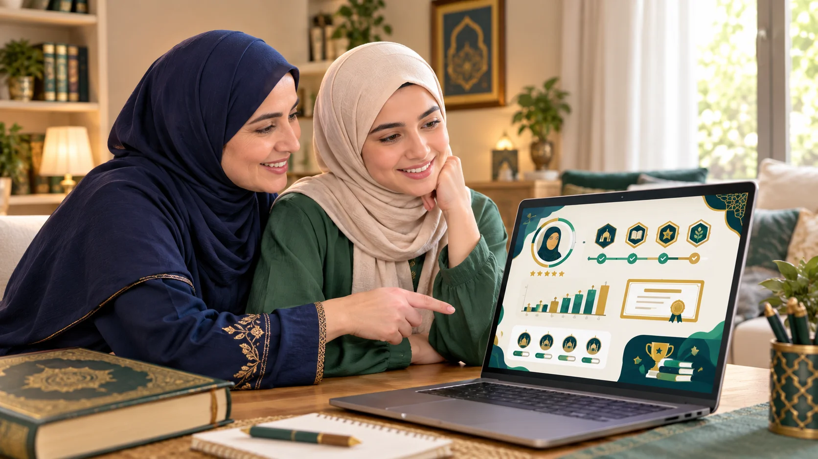parent and adult learner reviewing Tajweed progress report and ra sakinah rules practice on the Daan Academy dashboard