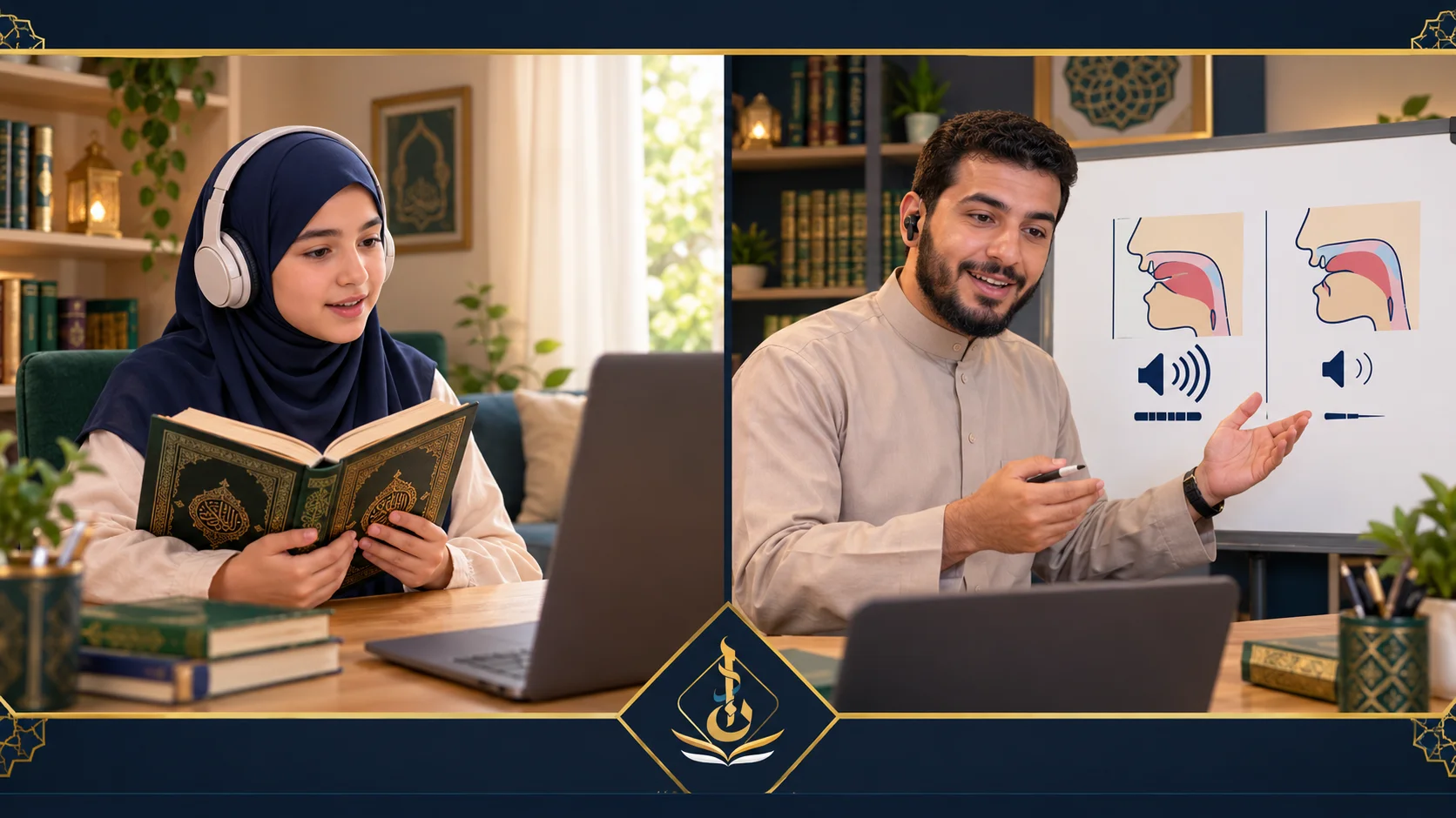 rules of raa in tajweed — student practising tafkheem and tarqeeq of Raa with a native Egyptian tutor on a live video call